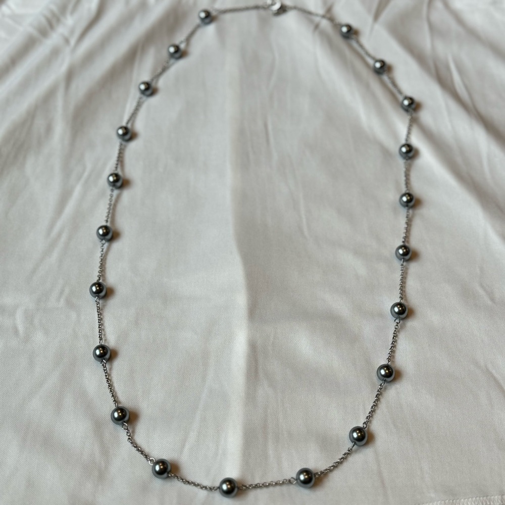 Long Silver Studded Necklace - Picture 9 of 11